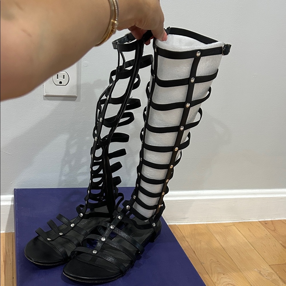 Stuart Weitzman Black Knee-High Gladiator Sandals